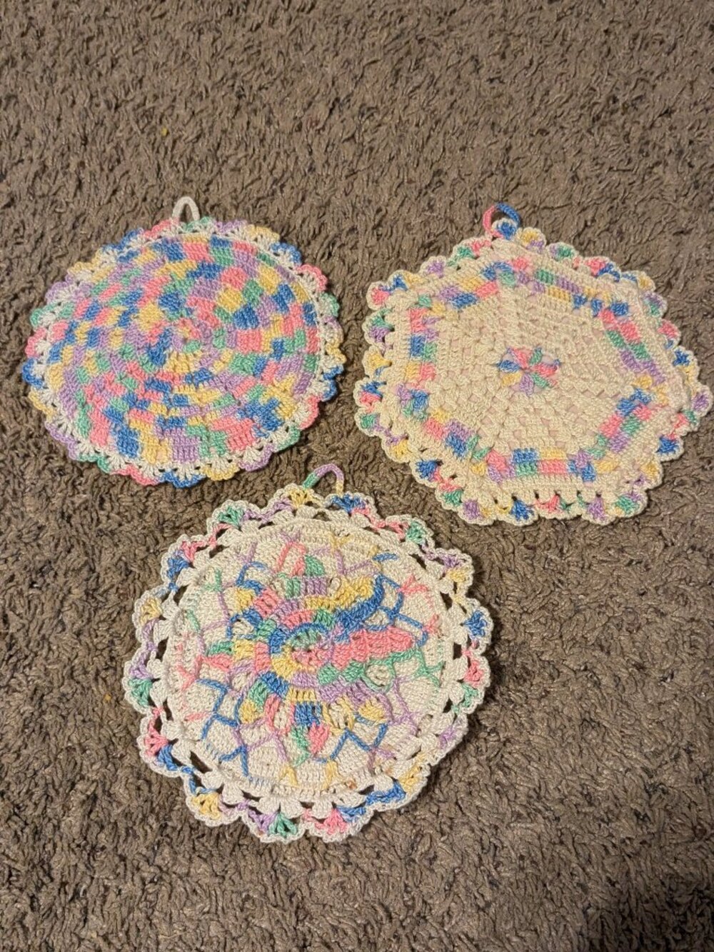 Vintage Crochet Doilies/Potholders Set of 3